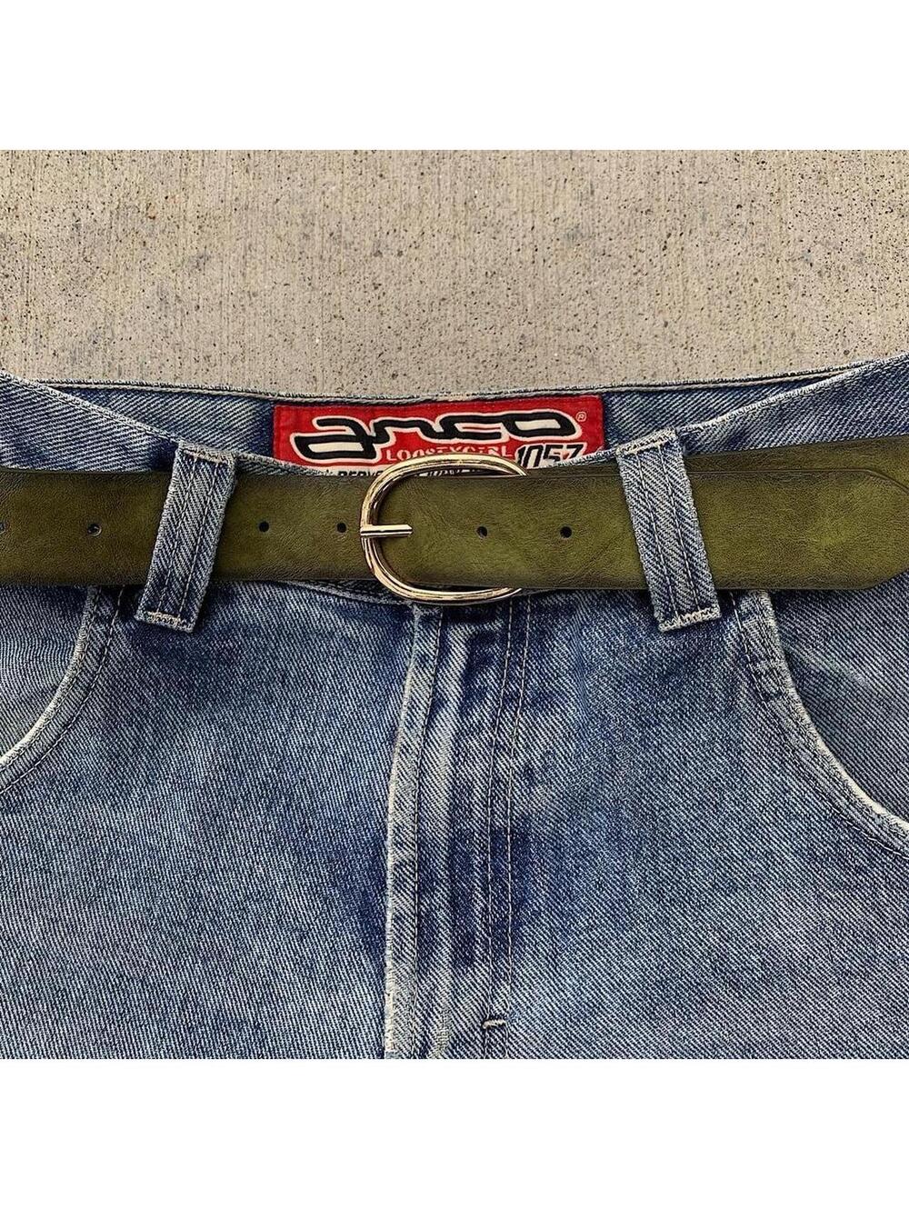 Faded Green leather belt with Gold oval belt buckle. Very cool unique belt. Y2k